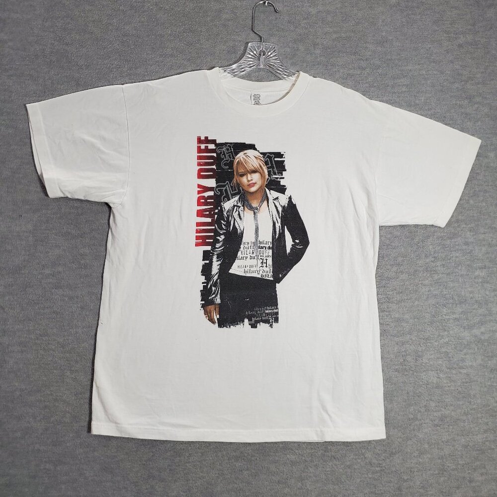Hilary Duff Men Shirt XL White Most Wanted Graphic Print Crew Neck‎ Tee READ